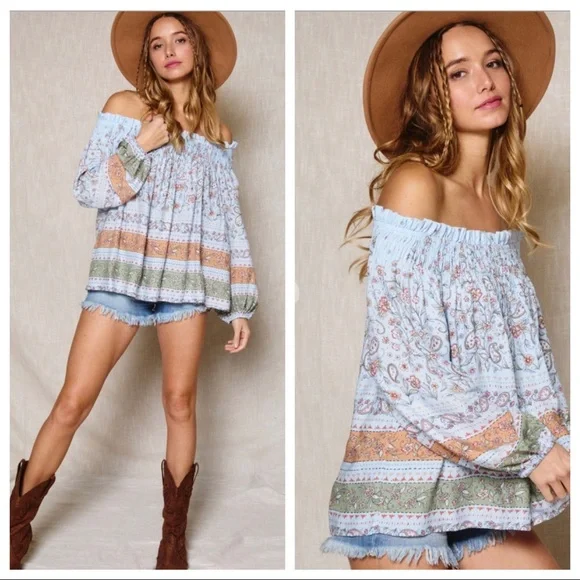 #18 Pauline Boho Smocked Off The Shoulder Top - Picture 2 of 7